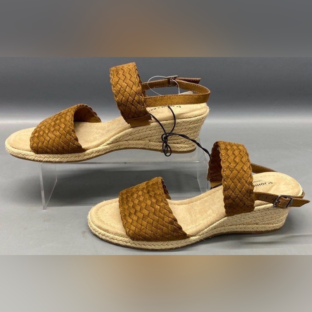 NWT St. John's Bay Cognac LaJolla Faux Leather Low Wedge Sandals